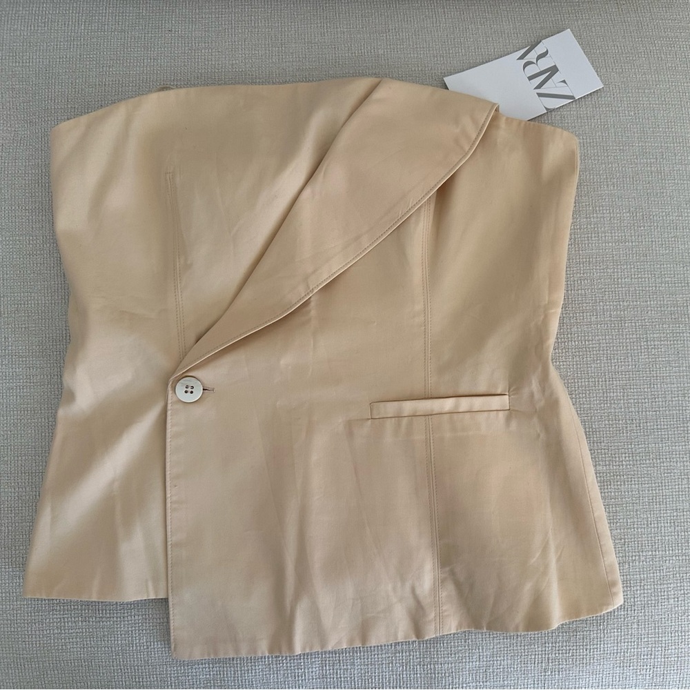 Zara Tan Strapless Blazer Top